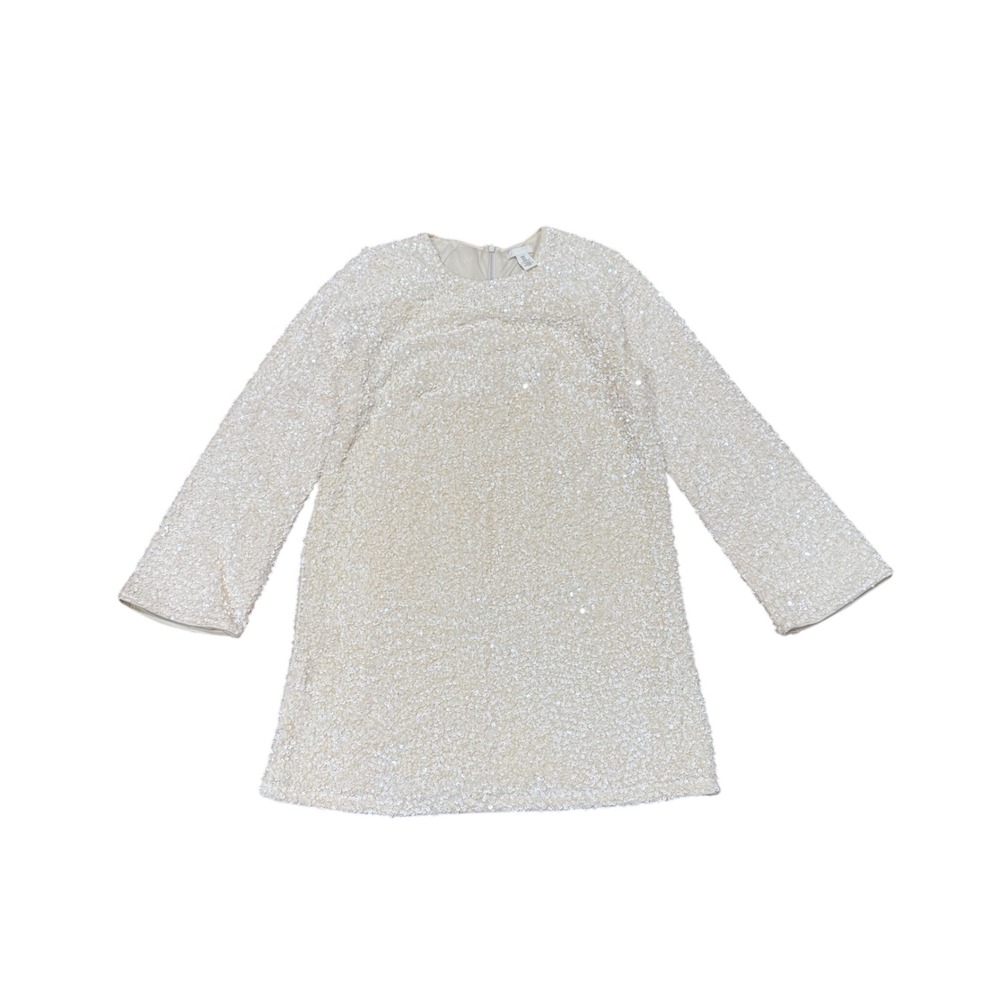 H&M Cream Sequined A-Line Dress Medium M Long Sleeve Bridal Cocktail New Year